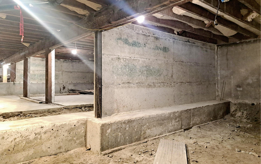 8 Kellerwand aus C-Crete in einem Geschäftshaus in Seattle: Anstatt Kalkstein wird für das Bindemittel dieses Betons Zeolith eingesetzt.