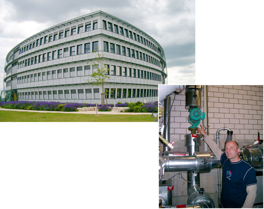 4, 5 Das Energon-Bürogebäude mit einem einzigen Stromverbraucher für 5.000 m² Kühlfläche: einer Umwälzpumpe mit 3,7 kW elektrischer Leistung