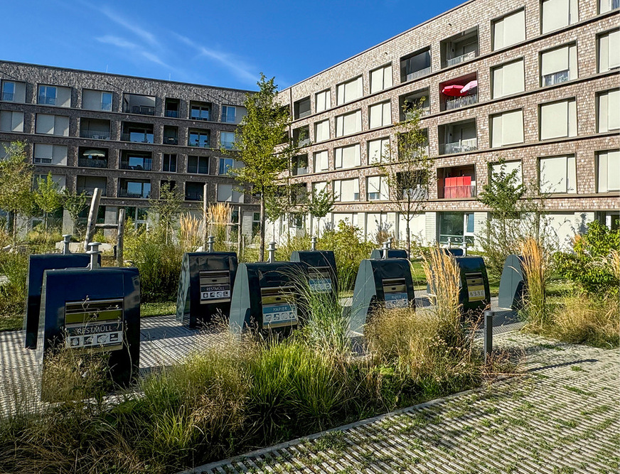 8 Anschauliche Mülltrennung im Untergrund statt hässlicher Container: Die Sammelbehälter vermeiden Lärm und Gestank und sind alsbald eingegrünt.