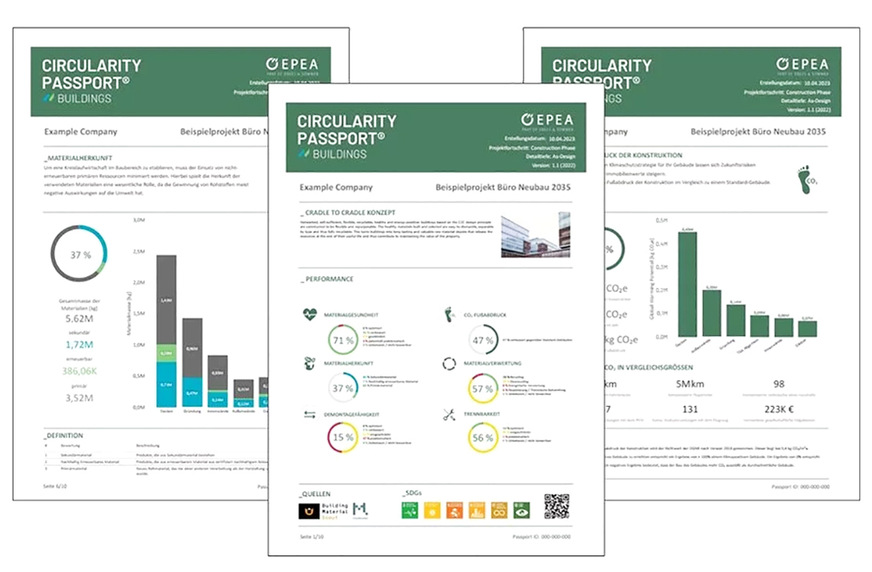 Der Gebäudematerialpass gibt detailliert Aufschluss über die Art und die Qualität der eingesetzten Konstruktionen und Materialien, über den Grad ihrer Kreislauffähigkeit.