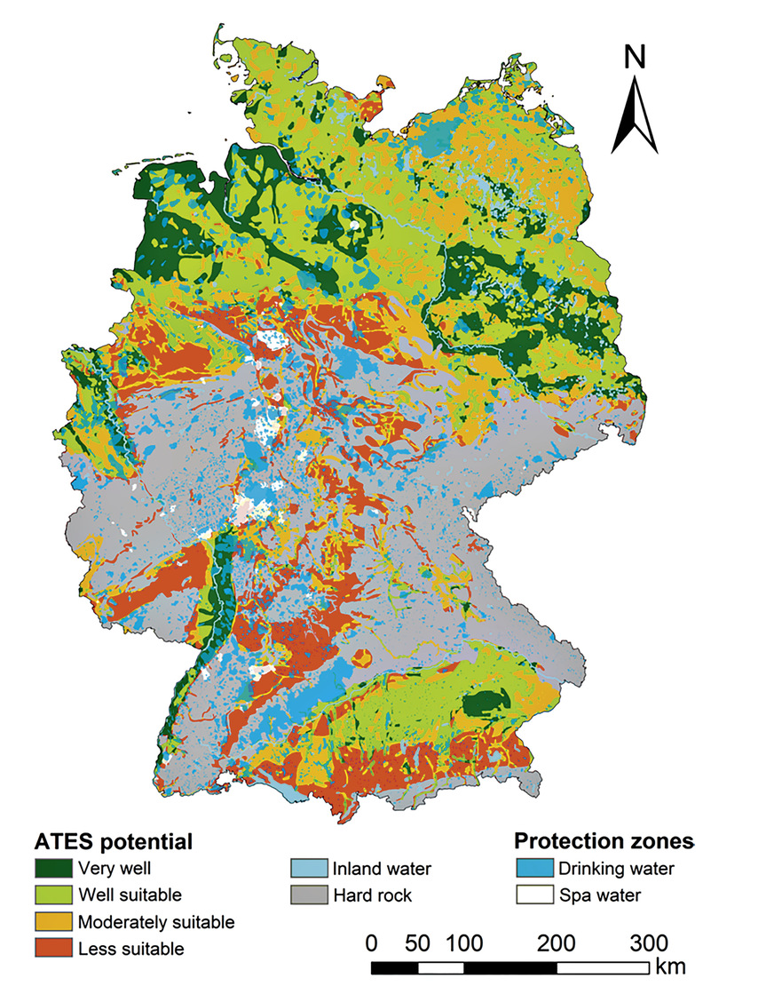 6 Besonders gute Voraussetzungen für Aquiferspeicher finden sich im norddeutschen Becken, im Oberrheingraben und im süddeutschen Molasse­becken.