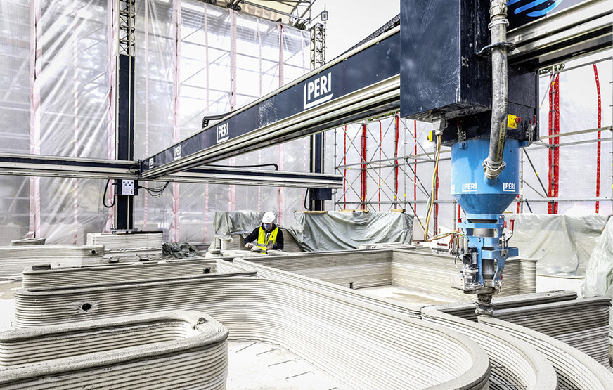 Mit großformatigen Portalkran-Druckern lassen sich auch mehrstöckige Gebäude fertigen.