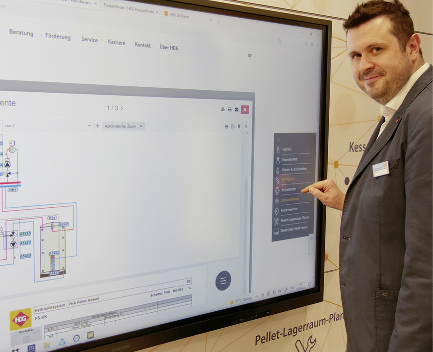 Mit dem Hydraulikfinder erleichtert HDG Bavaria die Planung von Pelletsheizungen.