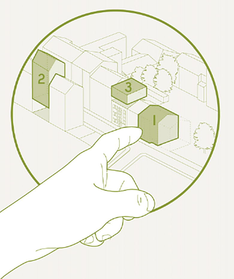 1 Die Teams konnten beim Solar Decathlon Europe 21-22 aus drei Bauaufgaben wählen, die reale urbane Herausforderungen im Gebäudebestand abbilden: Sanieren und Erweitern, Schließen von Baulücken oder Sanieren und Aufstocken.