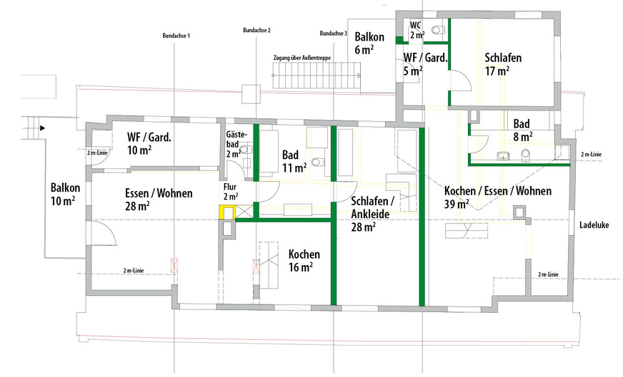 4 Dachgeschoss mit zwei ­Wohnungen, M 1:200