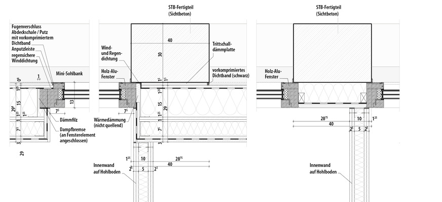 6 Detail Fenster- und Trockenbau-Paneelanschluss, Horizontalschnitt, M 1:10