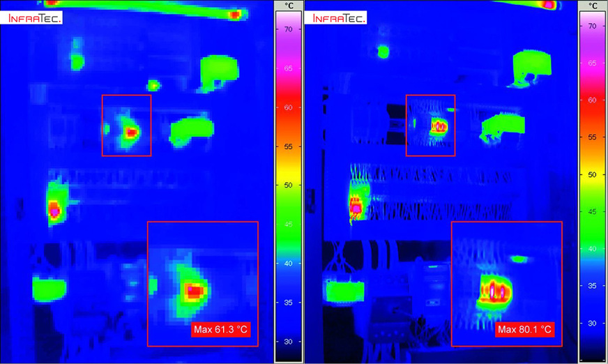 Neben dem richtigen Bildausschnitt und einer korrekten Fokussierung ist bei kleinen Objekten oder Details die Detektorauflösung wichtig – sonst sind Messfehler vorprogrammiert. Im Bild links beträgt sie 160 × 120 IR-Pixel, rechts 1280 × 960 IR-Pixel.