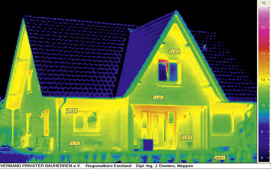 Gebäudevorsprünge wie Dachüberstände oder Fenster- und Türlaibungen beeinflussen das Wärmeabstrahlverhalten und können zu Fehlinterpretationen führen.