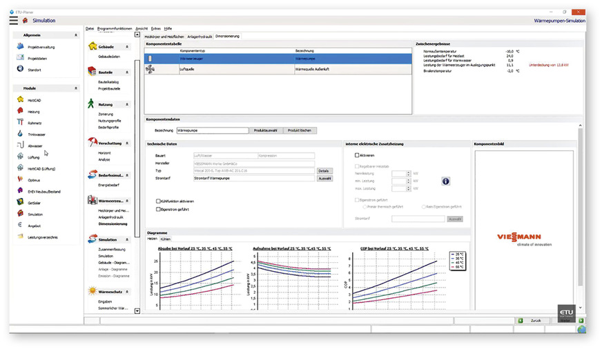 Aus Datenbanken lassen sich die Komponenten der Wärmepumpenanlage auswählen.
