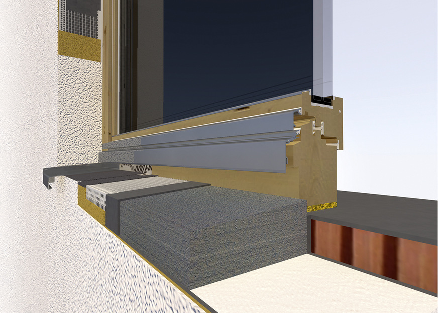 Das Anputzsystem erleichtert den schlagregendichten Einbau von Fensterbänken in Wärmedämmverbundsysteme.