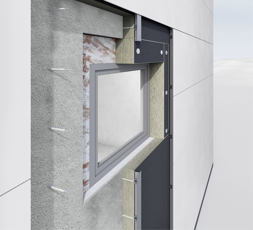 1 Bei der Sanierung kann das bestehende WDVS erhalten bleiben und durch eine darüber angebrachte VHF mit Isolink Typ F energieeffizient ertüchtigt werden.