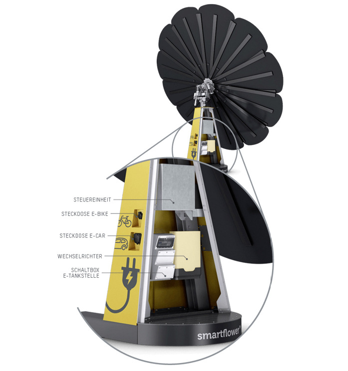 Der Stängel der Blume kann unter anderem eine Ladestation aufnehmen.