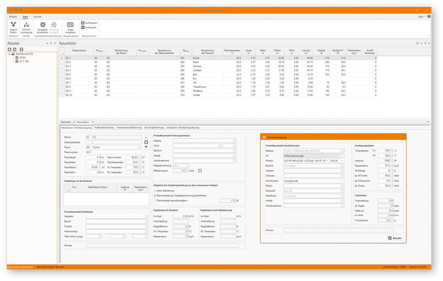 Die meisten Programme, Heizungspaket von Solar-Computer, ermöglichen einen Abgleich nach unterschiedlichen Verfahren und Richtlinien.