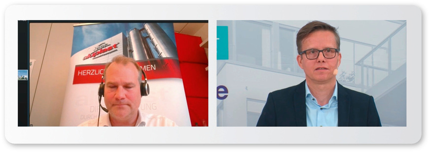 GLASWELT-Chefredakteur Daniel Mund (rechts) im Dialog mit Karsten Ackermann vom Fensterhersteller Aluplast