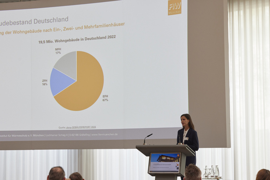 Kerstin Lohr vom FIW ging ausführlich auf die Problematik der unsanierten Ein- und Zweifamilienhäuser ein, deren CO2-Emissionen die bundesweite Bilanz stark belasten.