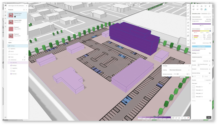 Mit der Embodied Carbon-Analyse von Autodesk Forma können Anwender den CO₂-Fußabdruck von Baumaterialien ermitteln.