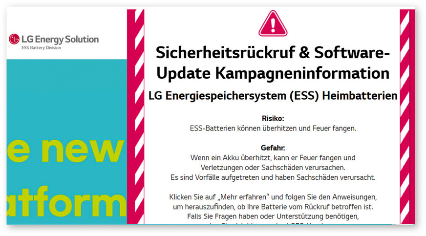 1 Warnung vor Brandrisiken bei LG-Energiespeichern auf der Internetseite von LG Energy Solutions