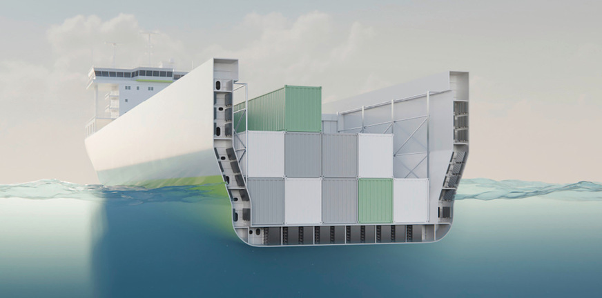 Tesvolt will den Schiffsantrieb grün gestalten: Batteriemodule werden platzsparend zwischen Schiffswand und Laderaum verbaut.