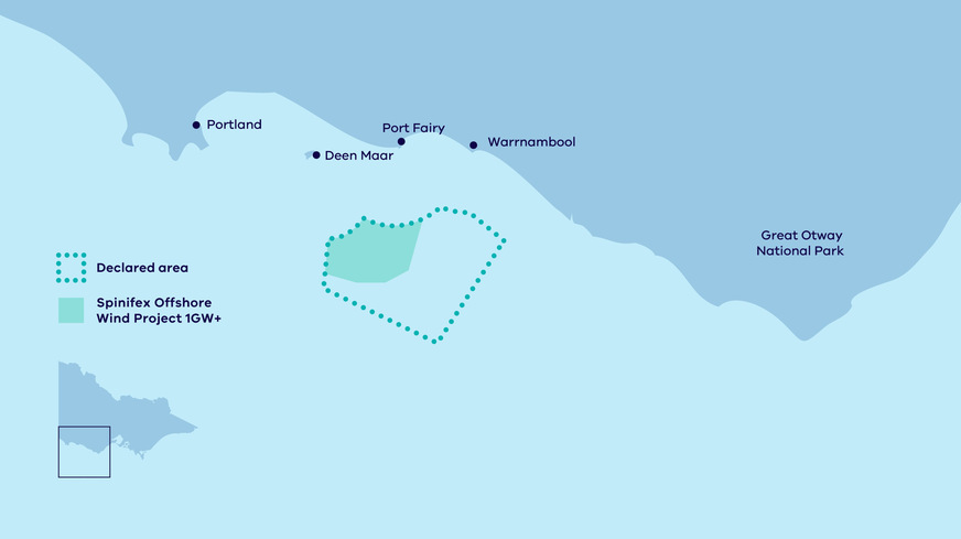 … Southern Ocean, Offshore-Wind-Ausschreibungszone vor Victoria mit 1,2-GW-Projekt Spinifex
