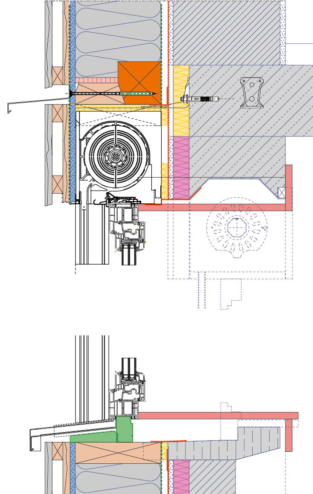 15 Die vorgefertigten Fassadenelemente wurden auf die Außenwand montiert, erst danach die alten Fenster entfernt und die Laibungen angearbeitet.