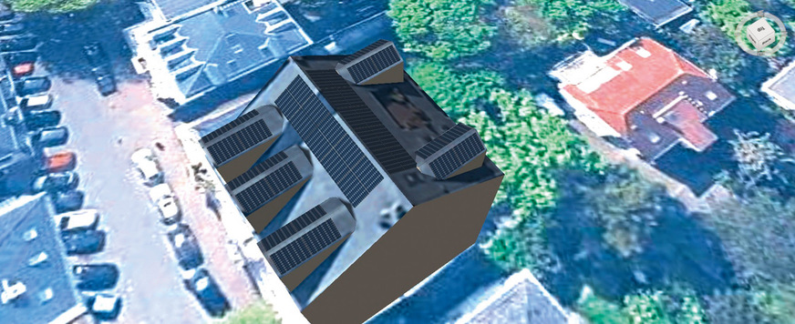 9 Digital unterstützte Kollektorplanung auf dem Dach für Versorgung der Wohnungswärmepumpen über ein kaltes Hausnetz