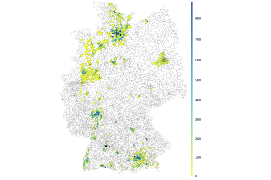 Potenzial für Wohnraum im Dach in Wohnungseinheiten je Postleitzahl.