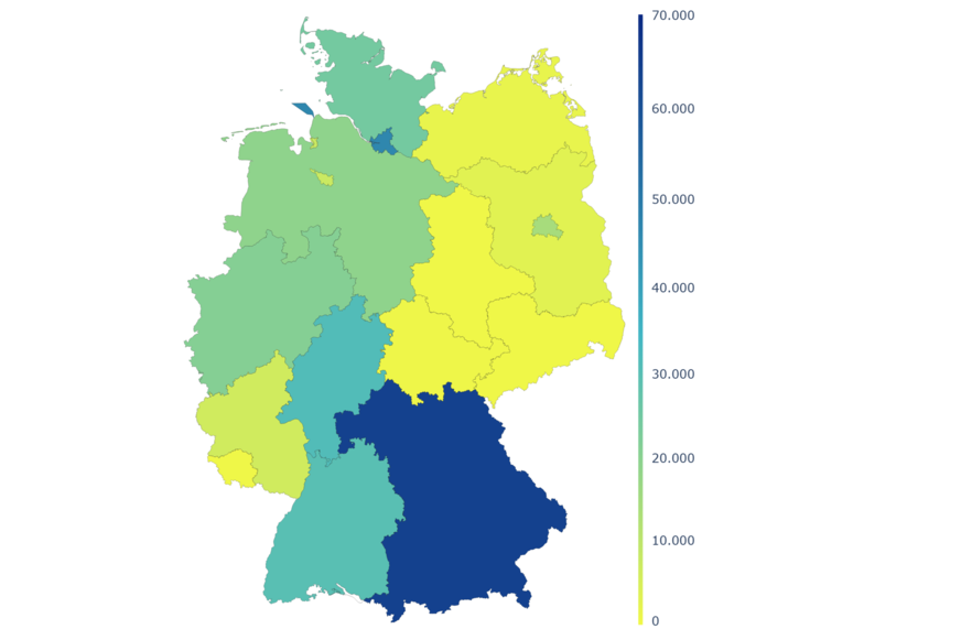 Potenzial für Wohnraum im Dach in Wohnungseinheiten je Bundesland.