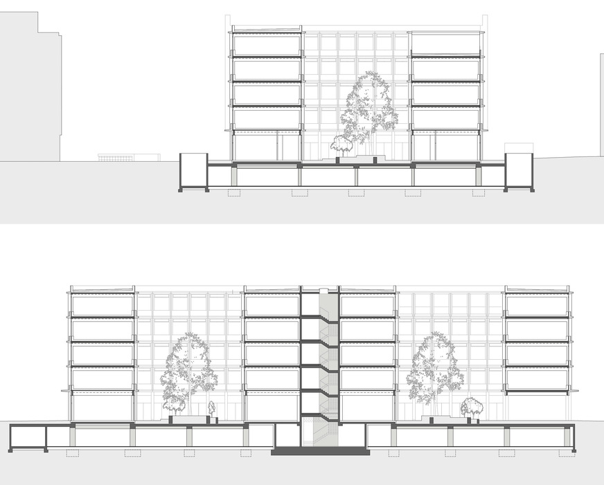 4 Längs- und Querschnitt durch den Gebäudekomplex, M 1:500
