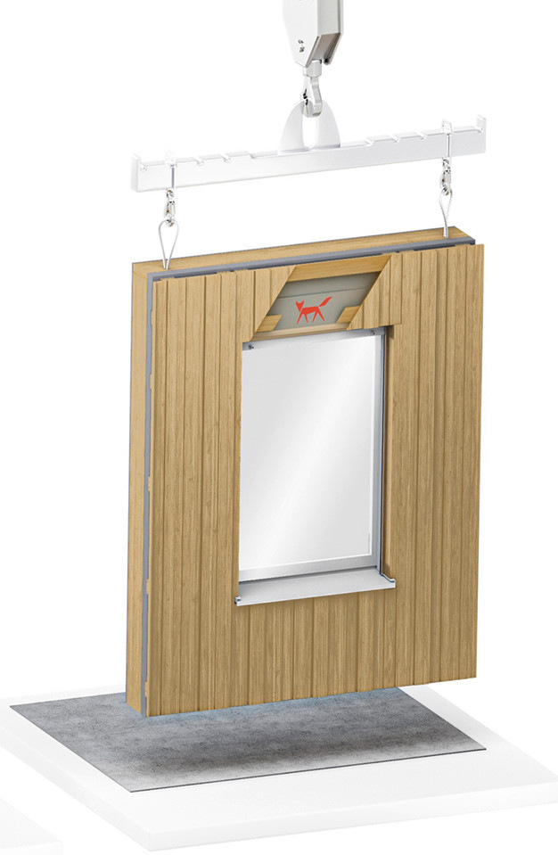 … lässt sich zur seriellen Vorfertigung von Holzständerbauteilen einsetzen.