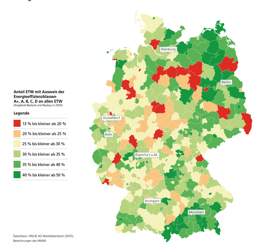 Anteil der Eigentumswohnungen mit den Effizienzklassen A+, A, B, C und D