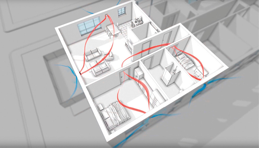 Ein dezentrales Lüftungssystem besteht aus mindestens zwei Lüftungsgeräten und eignet sich für die Sanierung, da die Verlegung eines Luftverteilsystems entfällt.