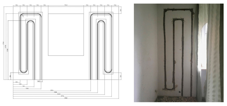 4 Leitungsführung für die&nbsp;Bauteil­aktivierung: links ­schematisch&nbsp;und rechts realisiert