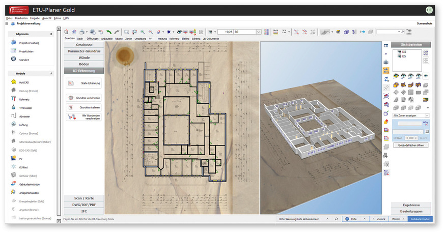 Mit KI lässt sich aus einem Grundrissplan ein BIM-Modell erstellen, um es für energetische Analysen und Berechnungen oder die Planung zu verwenden.