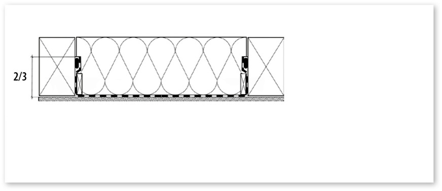 2 Bei der wannenförmigen Verlegung muss die Luftdichtheitsschicht über die gesamte Sparrenlänge mit geeigneten Produkten luftdicht angeklebt werden. Die Verklebung sollte bis maximal 2/3 der Dämmstoffdicke erfolgen.