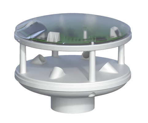 Kombiwetterstation, mit Sensortechnik für die Wind- und Windrichtungserfassung per Ultraschall und die optische Niederschlagserfassung ausgestattet, ohne bewegliche und damit verschleißanfällige Teile