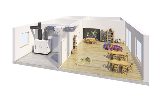 Dicke Luft im Kinder­garten verhindert das Lüftungsgerät Air1 XVP – auch ohne üppig dimensionierten Technikraum.