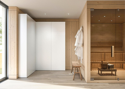 Das schmale Heizungs- und Lüftungssystem Invisible lässt sich über Eck aufstellen.