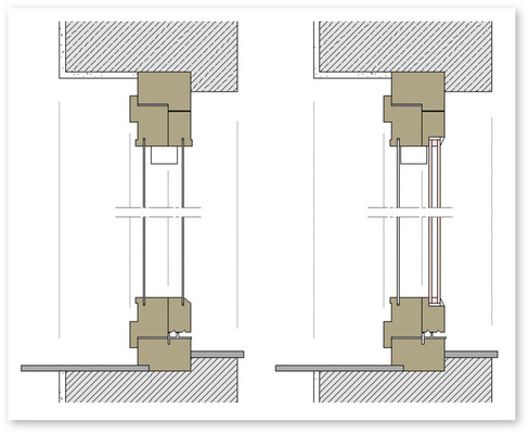 3  Details﻿chnitt eines Verbundfensters: Im Rahmen des Projekts Eno.Safe wurde die äußere Scheibe durch eine Zweischeiben-Sonderisolierverglasung ersetzt.