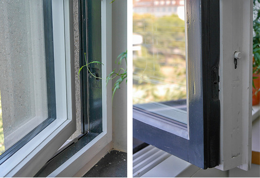5﻿  Nachher: Verglasungsrand der sanierten Fenster im Projekt Eno.Safe