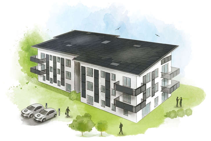 Das neue Mehrfamilienhaus in Niesky nutzt alle Flächen für Solarmodule.