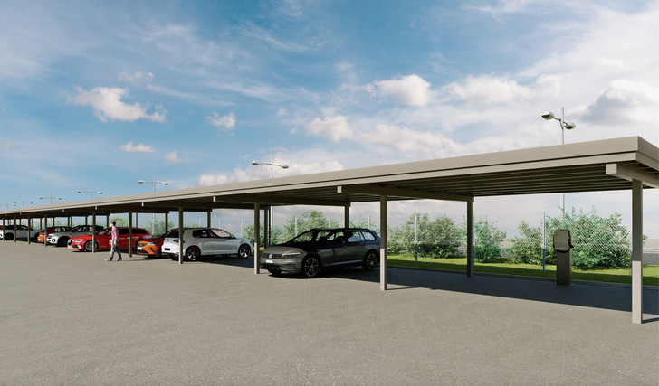  So wird die solare Überdachung des Parkplatzes der Wäscherei in Munster aussehen. Eine zweite Anlage ist bereits angedacht.