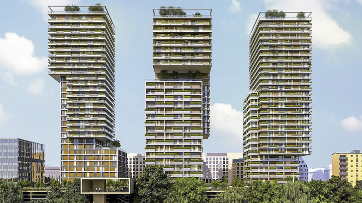 Die Triiiple-Türme stehen im Wiener Stadtteil Erdberg. Im linken Turm entstanden unter anderem Studierendenapartments, in den anderen beiden hauptsächlich Eigentumswohnungen.