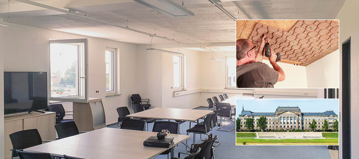 Eine nachträglich eingebaute Natur-Klimadecke kühlt seit Kurzem das zwischen 1890 und 1896 im Stil der Neorenaissance erbaute Gebäude des sächsischen Finanzministeriums in Dresden.