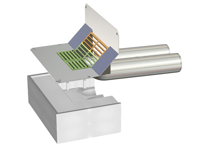 Der Wärmedämmblock von Loro ermöglicht die schnelle Einbindung von Attika-Abläufen in die Flachdachdämmung.