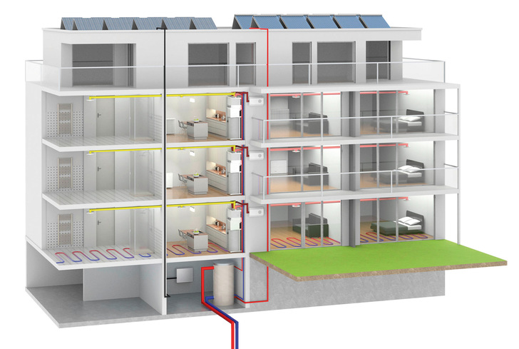 Die modularen Wärmepumpen MWL holen sich ihre Quellentemperatur von einem Pufferspeicher.