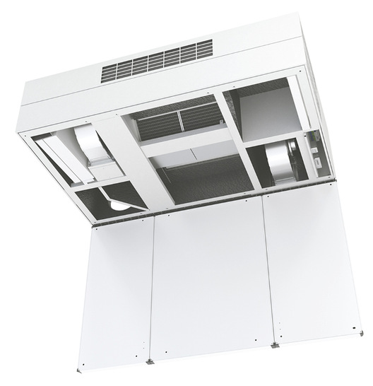 Bei den Lüftungsgeräten der DEX3000-Serie sind ein CO2 -Sensor, ein Rauchmelder und ein Temperatursensor eingebaut.