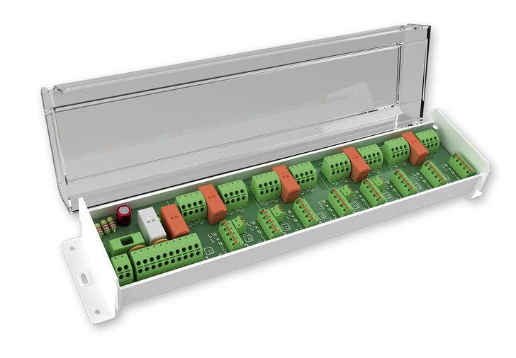 Der Regelverteiler PYD-RVLW-230 dient als universelle Klemmleiste für Heiz- und Kühlsysteme. Dank Standfüßen und einfachen Kabelanschlussoptionen geht die Montage leicht von der Hand. - © Bild: PYD-Thermosysteme Der Regelverteiler PYD-RVLW-230 dient als universelle Klemmleiste für Heiz- und Kühlsysteme. Dank Standfüßen und einfachen Kabelanschlussoptionen geht die Montage leicht von der Hand.