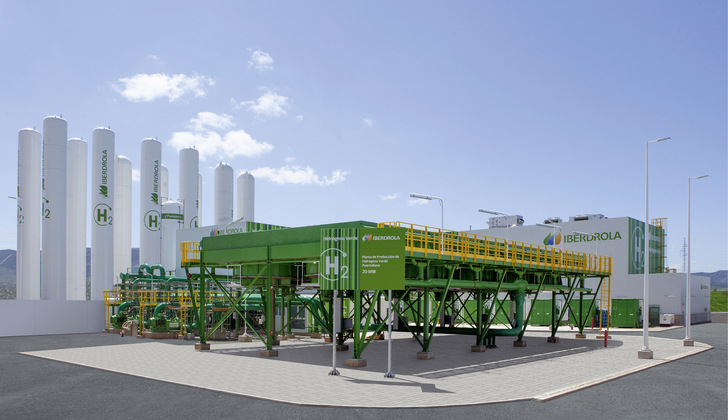 Zusammen mit Iberdrola hat Fertiberia die Wasserstoff­anlage errichtet. Der Strom kommt aus einem Solarpark und fließt über eine spezielle Leistungselektronik von SMA.
