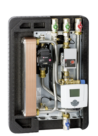 Die Zirkulationsmodule Taco Therm Circ Mega und Peta holen sich die Energie zur Trinkwassererwärmung aus dem oberen Teil eines Pufferspeichers.