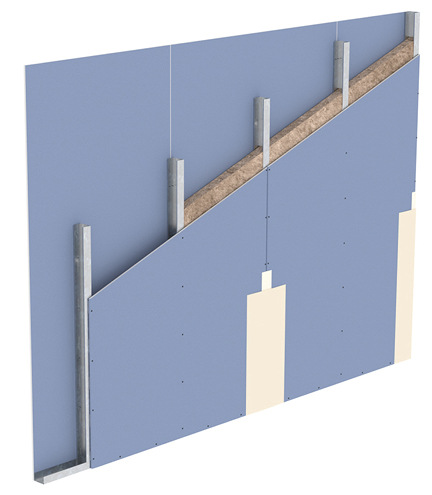 Mit nur 100 mm Stärke ermöglicht das aus je einer 15 mm-­Diamant-Platte und CW70-Profil bestehende Trockenbau­system eine robuste und leistungsfähige Wandkonstruktion.